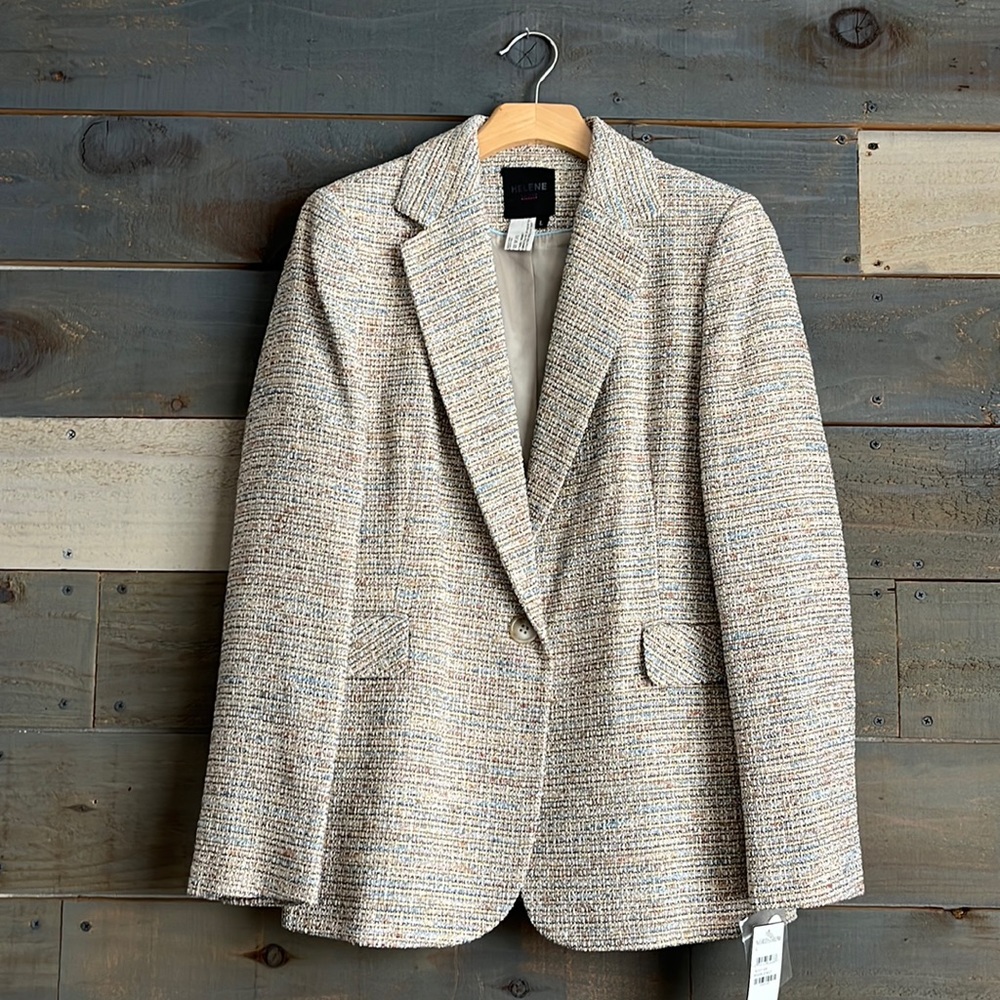 Helene London Metallic Tweed One Button Blazer Multi Color L